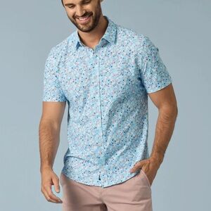 Flag And Anthem Journey Short Sleeve Stretch Shirt - Blue Coral / Floral Sz L